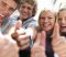 Happy guys and girls expressing happiness